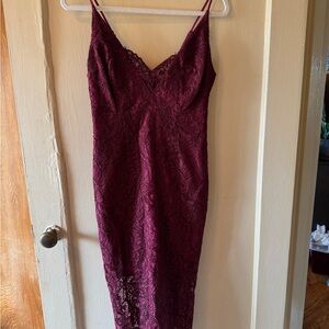 Elegant Lace Bardot Midi Dress - Burgundy